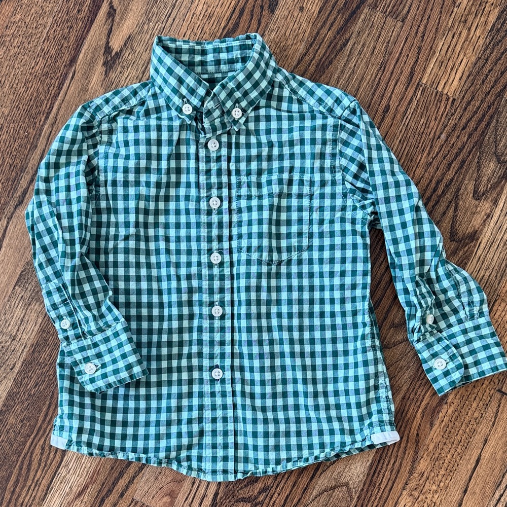 Crewcuts Green Gingham Button Down Shirt